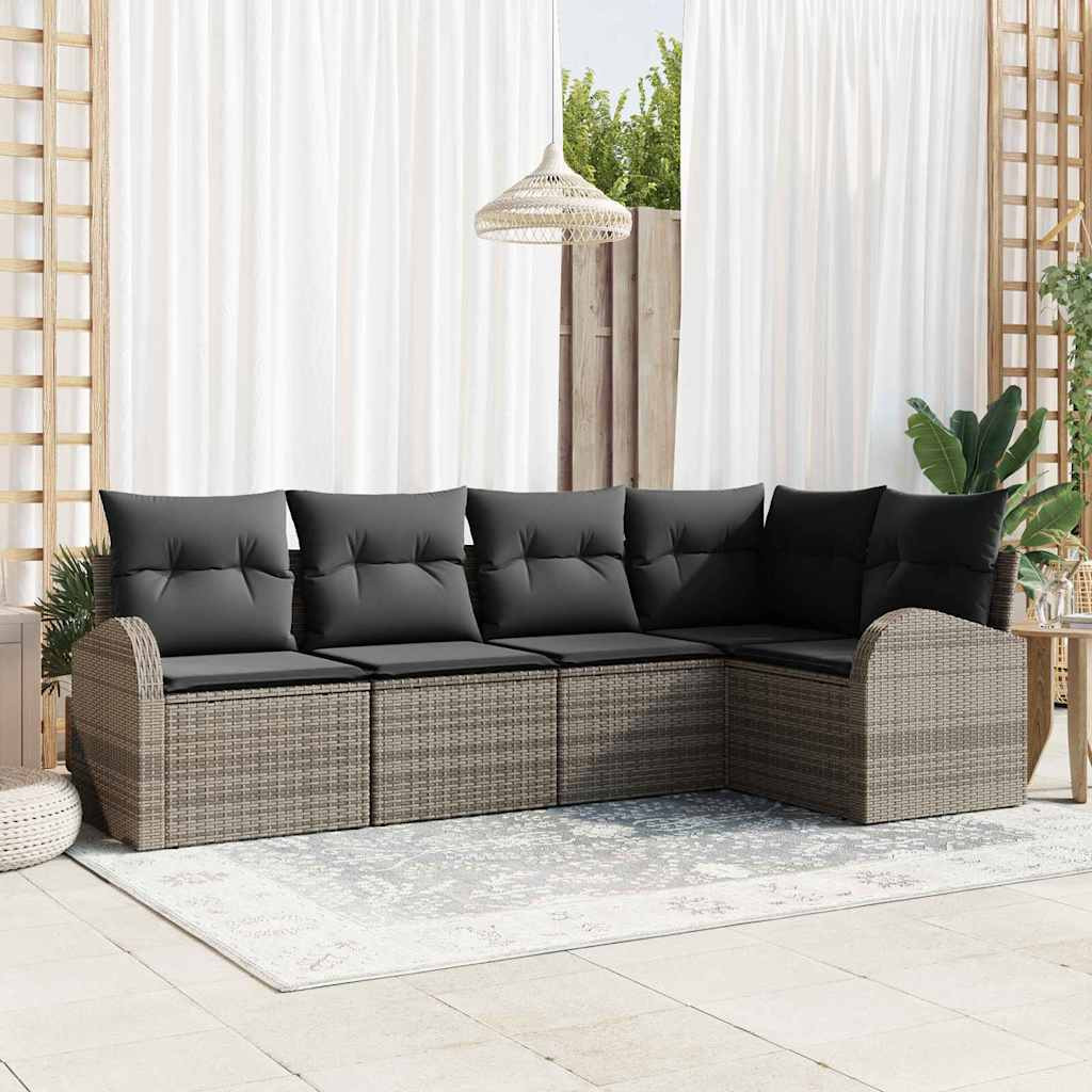 vidaXL Gartensofa-set mit Kissen mit Speicher 5 pcs Grau Poly-Rattan