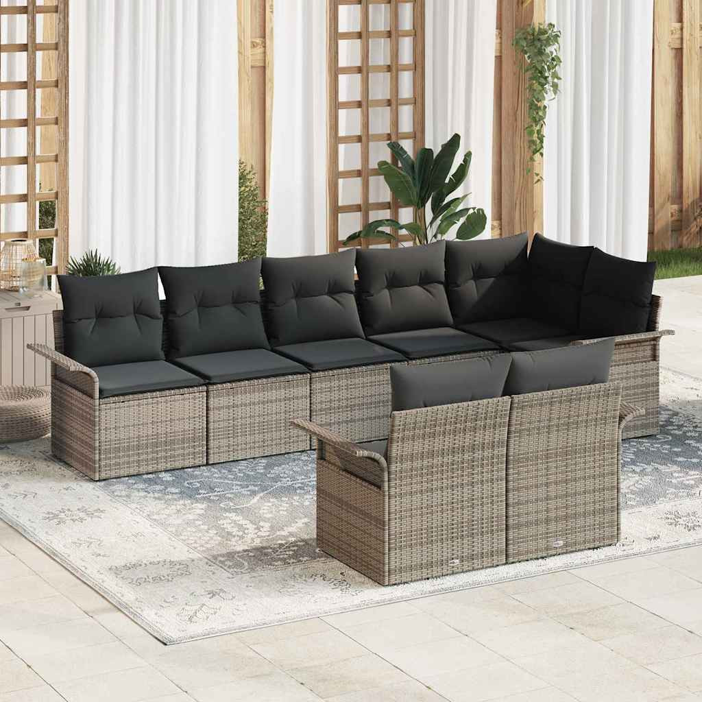 vidaXL Gartensofa-set mit Speicher 8 pcs Grau Poly-Rattan