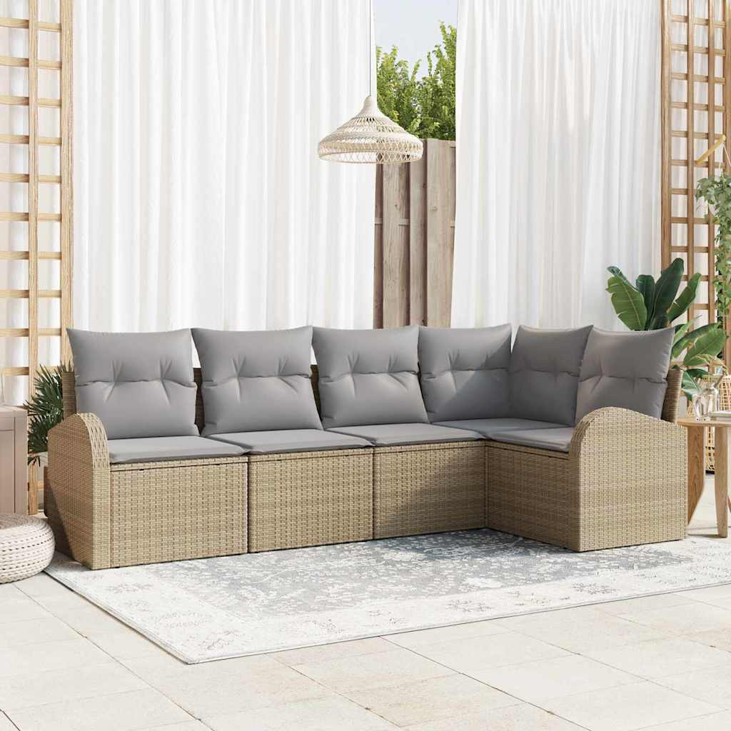 vidaXL Gartensofa-set mit Kissen 5 pcs Beige und Hellgrau Poly-Rattan