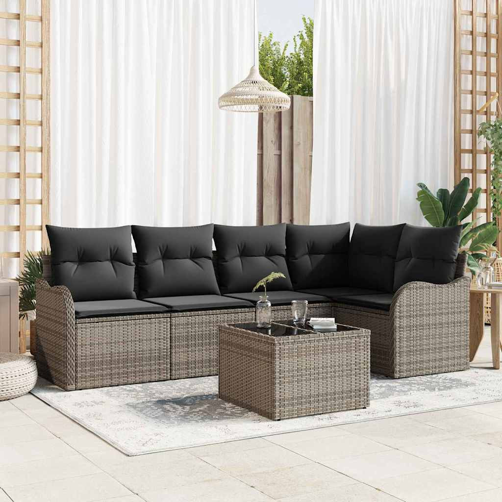 vidaXL Gartensofa-set mit Speicher 6 pcs Grau Poly-Rattan