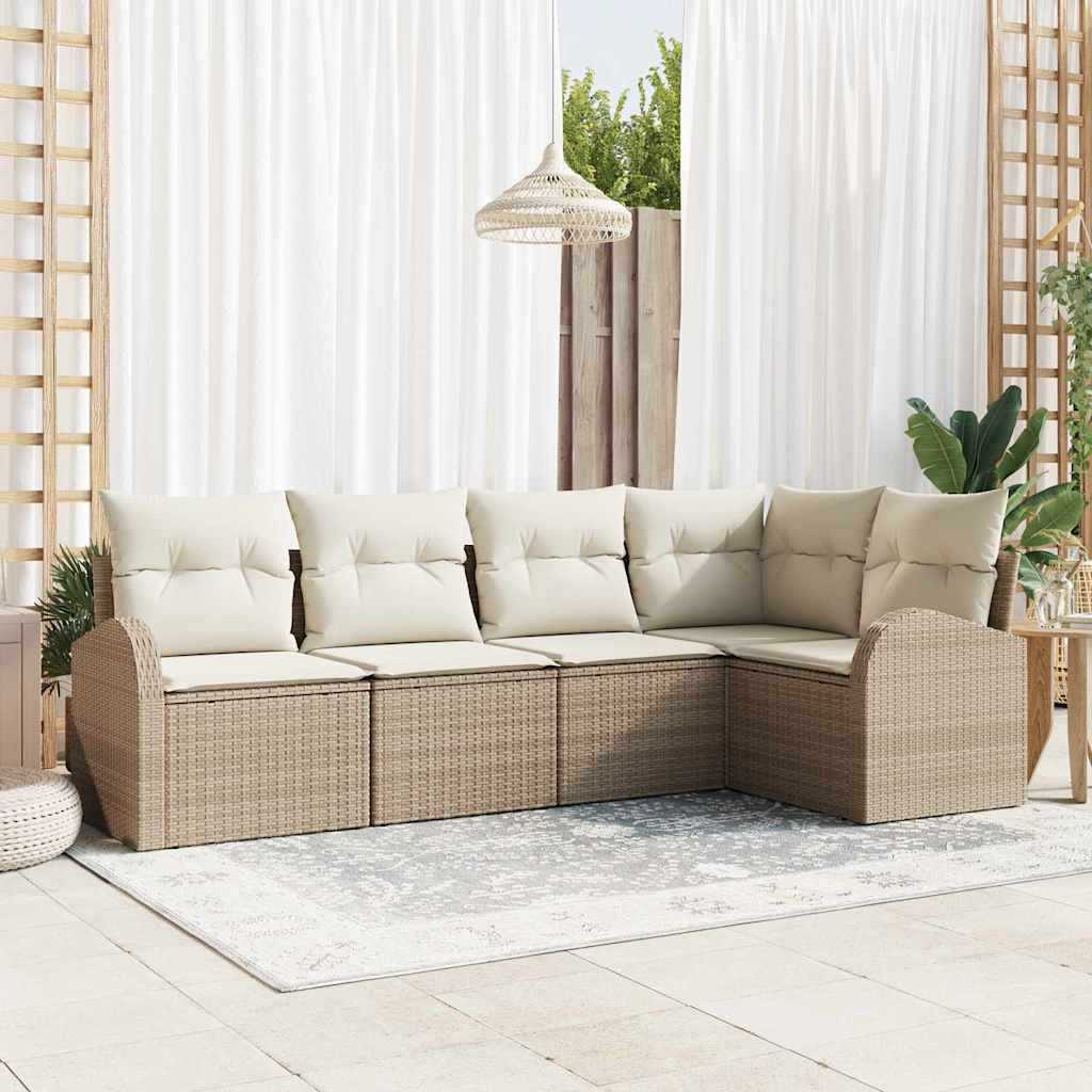 vidaXL Gartensofa-set mit Kissen 5 pcs Beige und Weiß Poly-Rattan