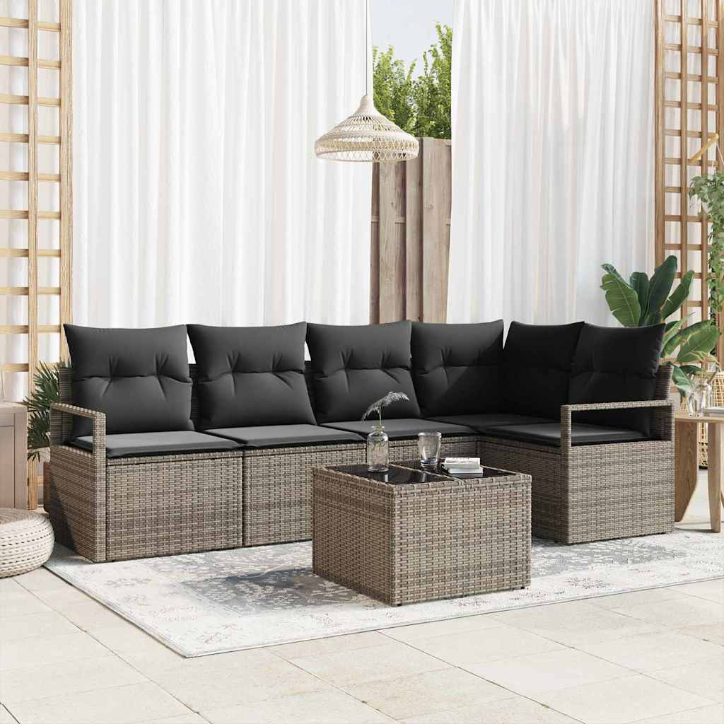 vidaXL Gartensofa-set mit Kissen 6 pcs Hellgrau Poly-Rattan