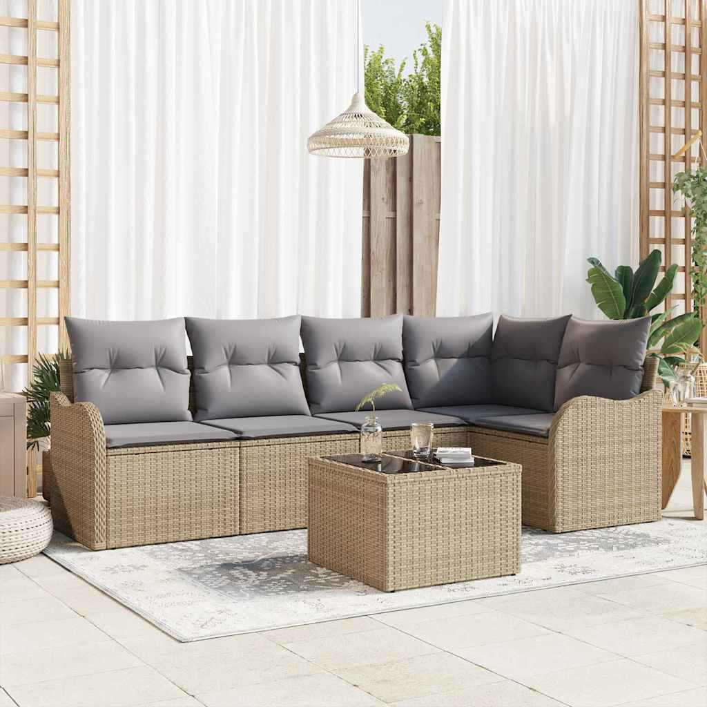 vidaXL Gartensofa-set mit Speicher 6 pcs Beige Poly-Rattan