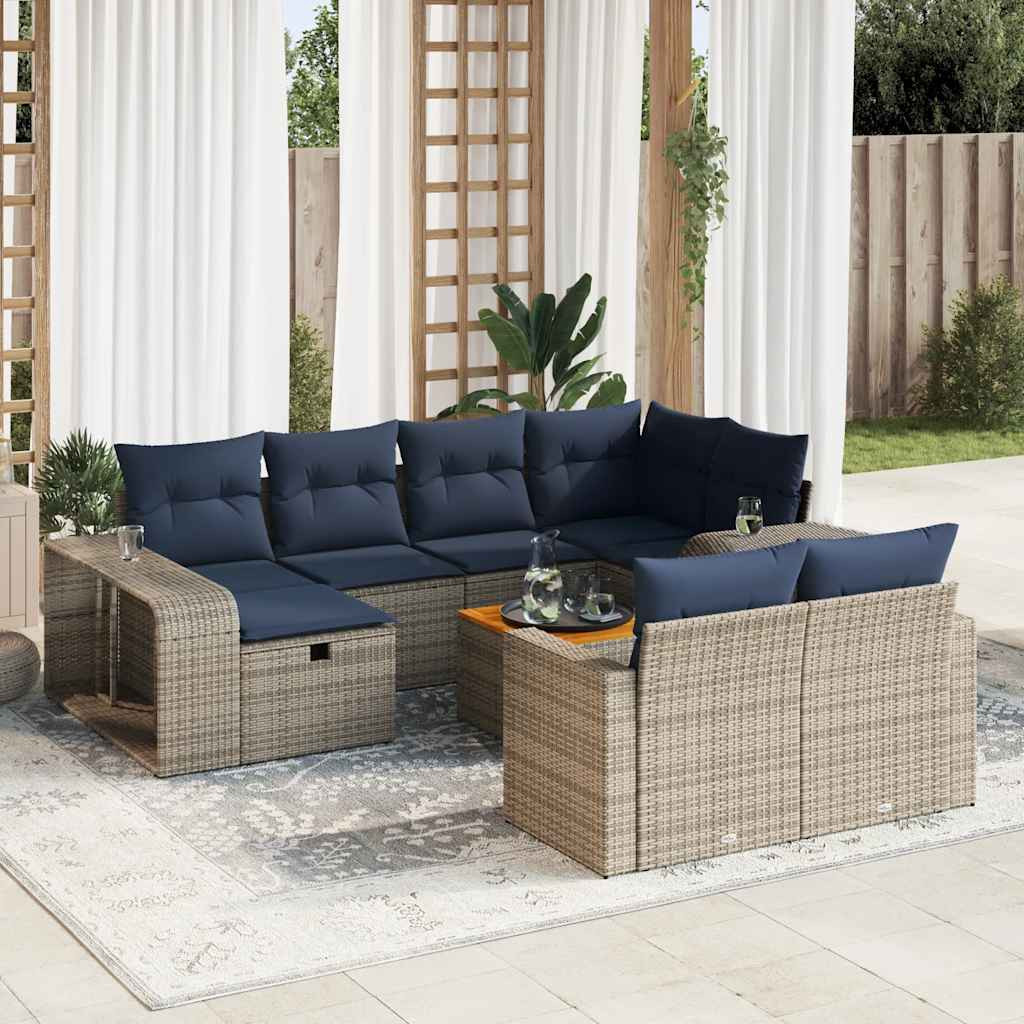 vidaXL 11-tlg. Garten-Sofagarnitur mit Kissen Grau Poly Rattan