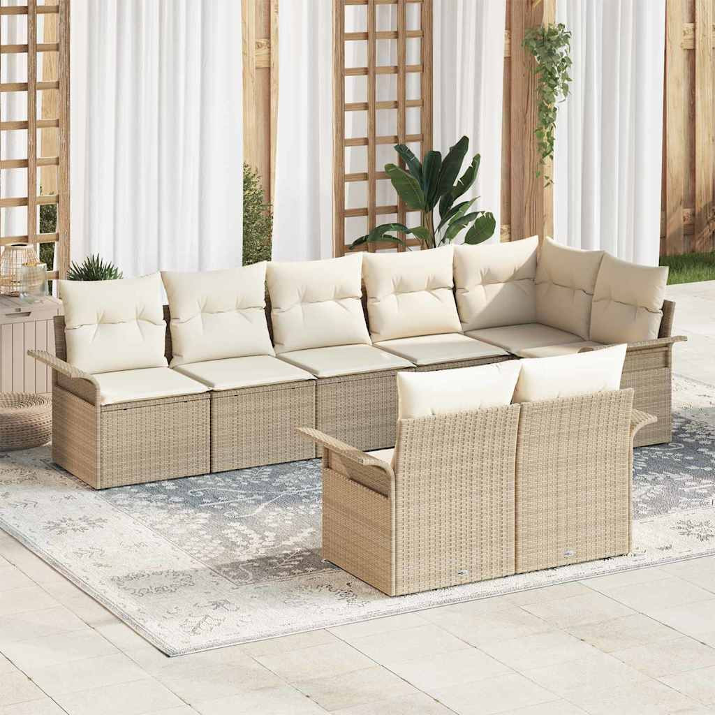 vidaXL Gartensofa-set mit Speicher 8 pcs Beige Poly-Rattan