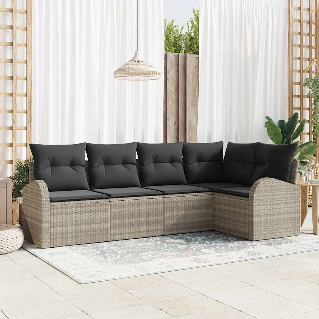 vidaXL Gartensofa-set mit Kissen 5 pcs Hellgrau Poly-Rattan