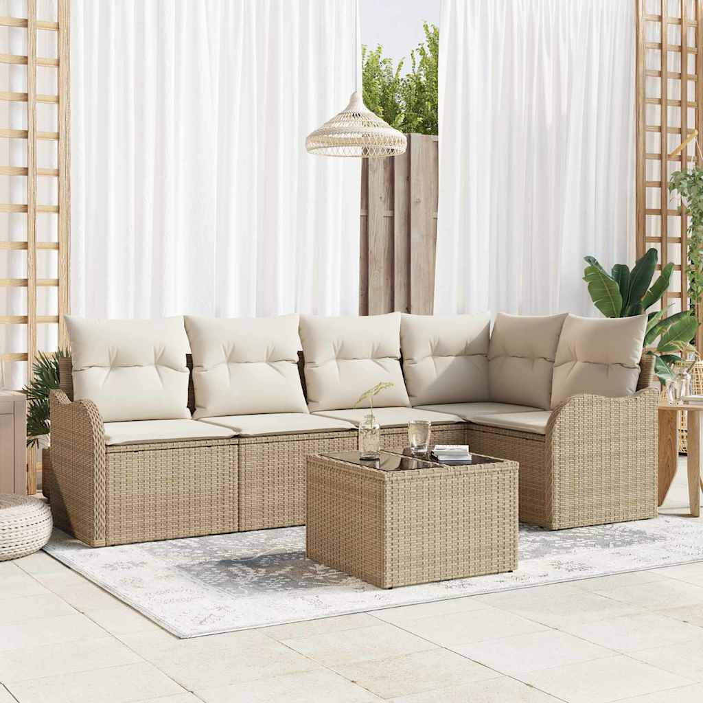 vidaXL Gartensofa-set mit Speicher 6 pcs Beige Poly-Rattan