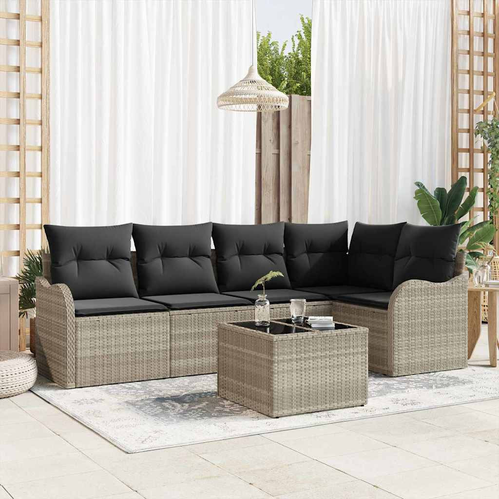 vidaXL Gartensofa-set mit Speicher 6 pcs Hellgrau Poly-Rattan