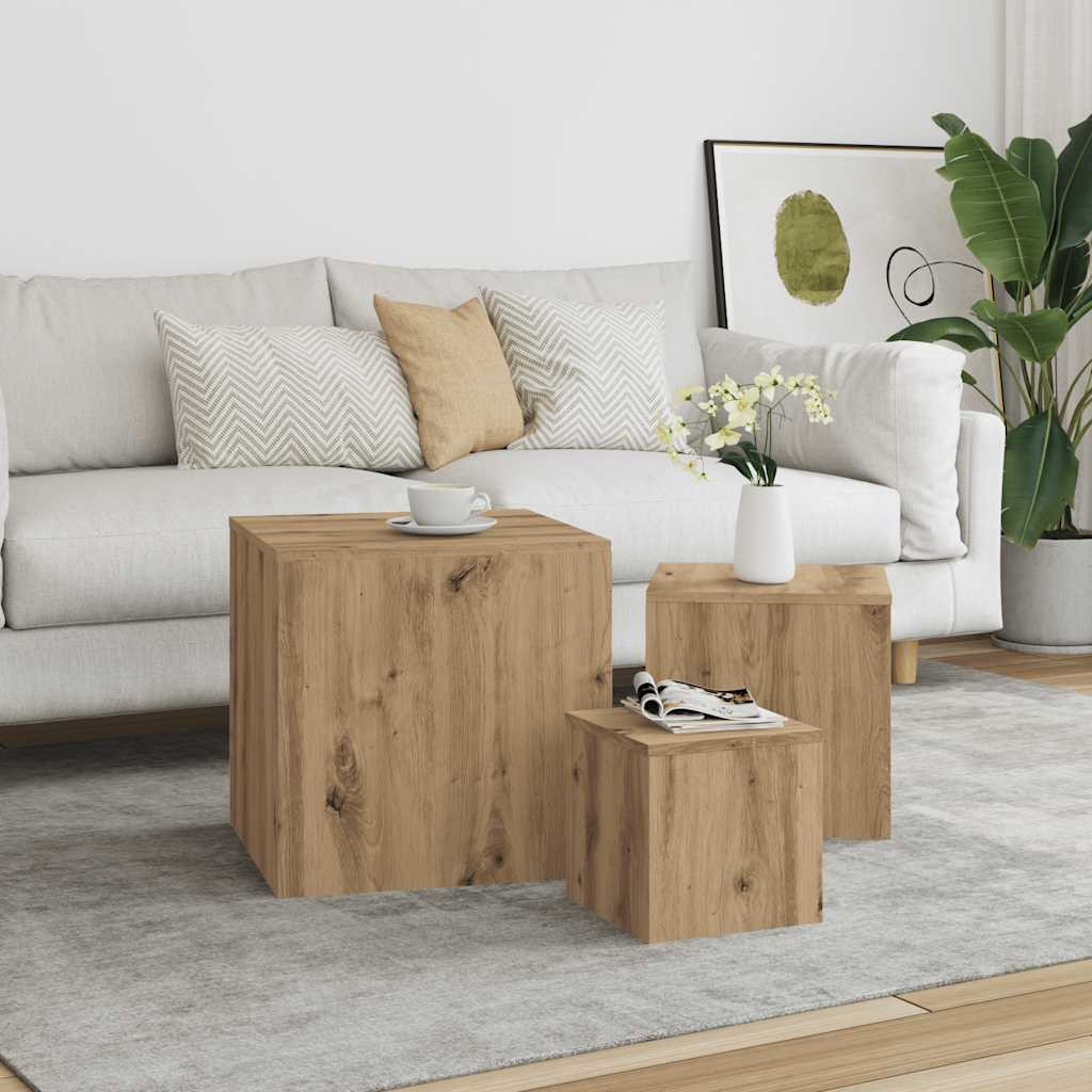 vidaXL Beistelltische 3 Stk. Artisan-Eiche Holzwerkstoff