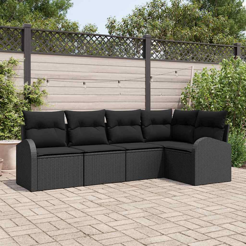 vidaXL Gartensofa-set mit Kissen 5 pcs Schwarz Poly-Rattan