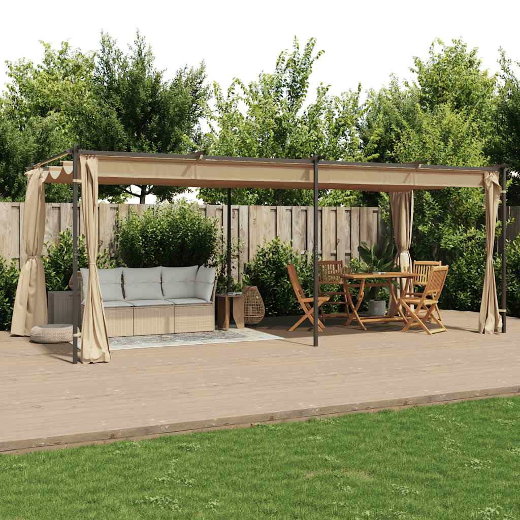 vidaXL Pavillon mit Vorhängen 6x3 m Taupe Stahl