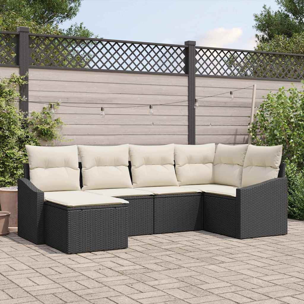 vidaXL Garten Essgruppe mit Kissen 6 pcs Schwarz und Creme
