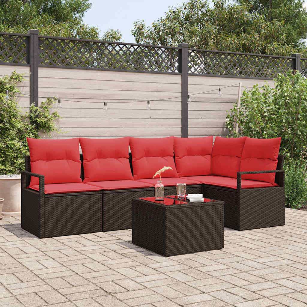 vidaXL Gartensofa-set mit Kissen 6 pcs Braun und Rot Poly-Rattan