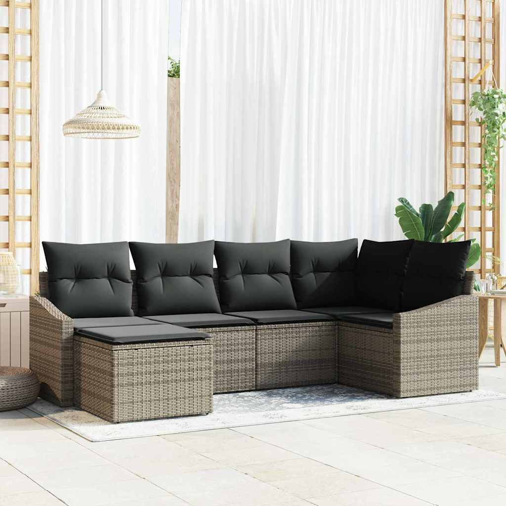 vidaXL Garten Essgruppe mit Kissen mit Speicher 6 pcs Grau