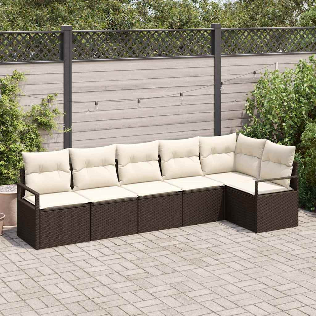 vidaXL Gartensofa-set mit Kissen 6 pcs Braun und Weiß Poly-Rattan