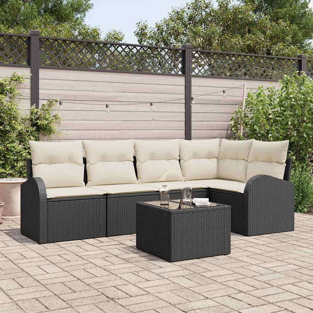 vidaXL Gartensofa-set mit Kissen 6 pcs Schwarz und Weiß Poly-Rattan