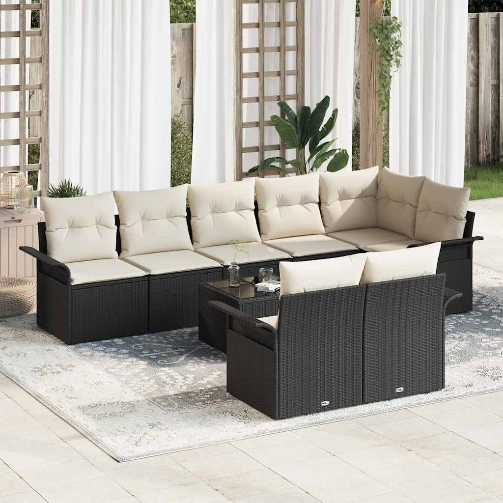 vidaXL Gartensofa-set mit Speicher 9 pcs Schwarz Poly-Rattan