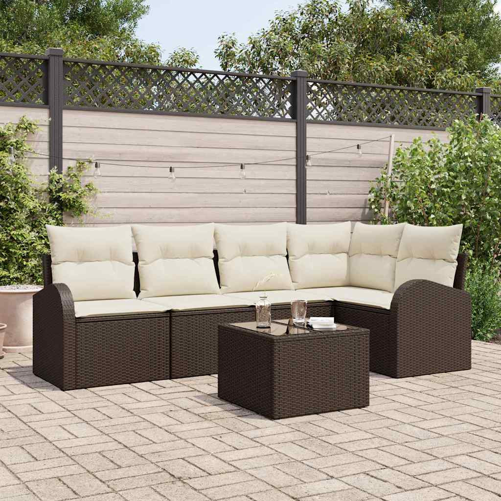 vidaXL Gartensofa-set mit Kissen 6 pcs Braun und Weiß Poly-Rattan