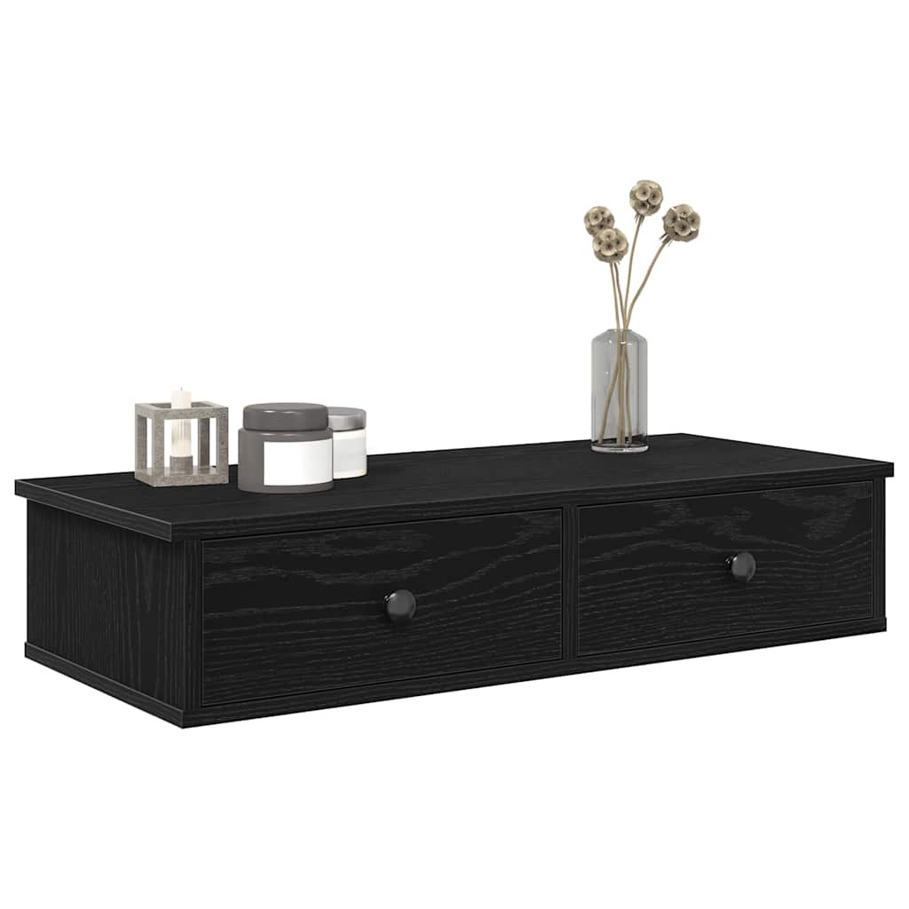 vidaXL Wandregal mit Schubladen Schwarz 80x31x17 cm Holzwerkstoff