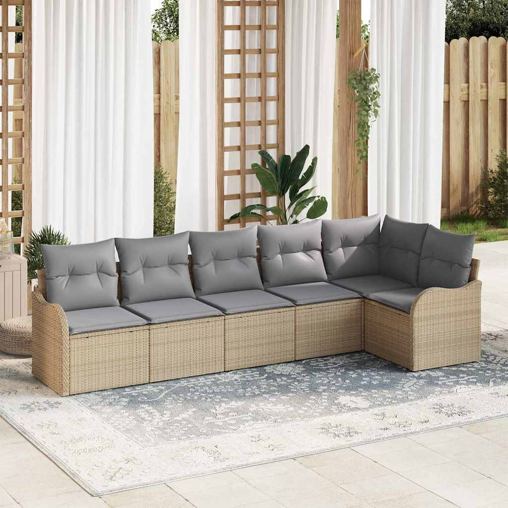vidaXL Gartensofa-set mit Speicher 6 pcs Beige Poly-Rattan