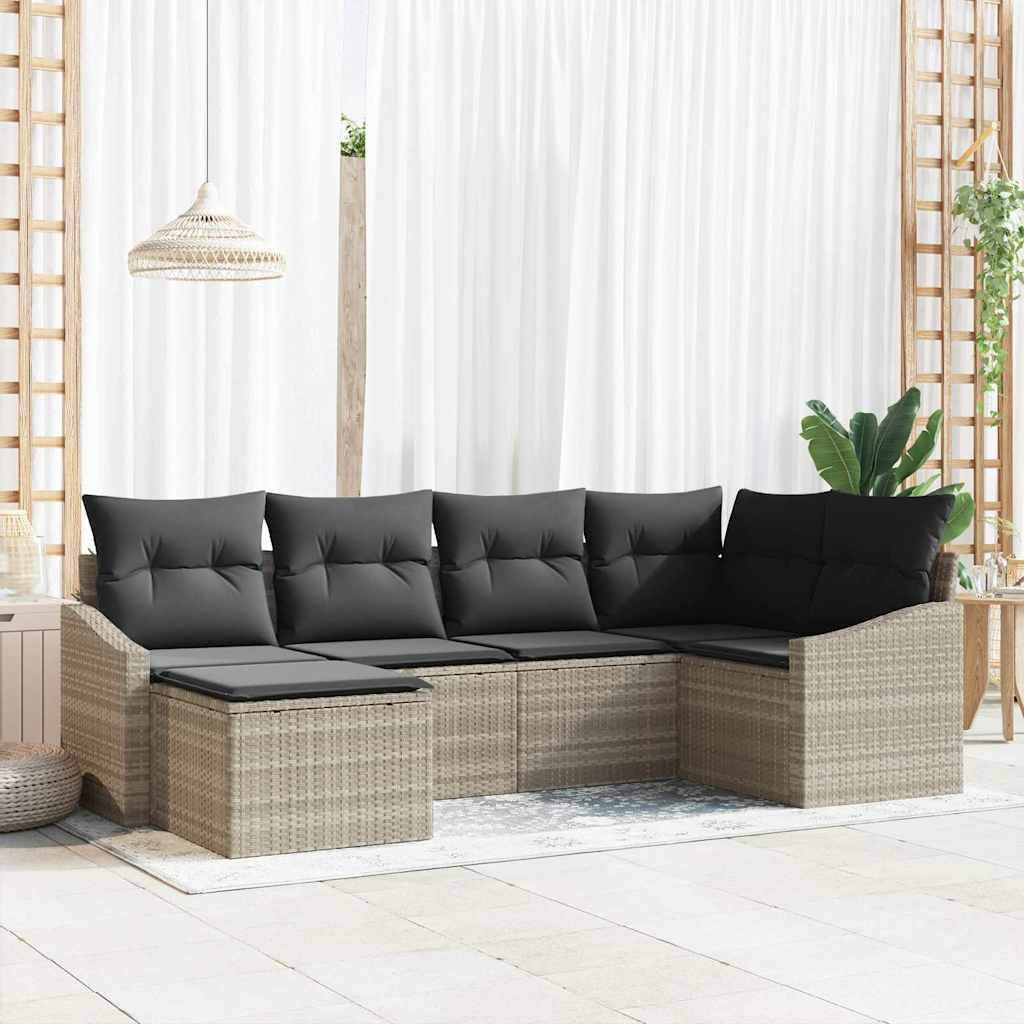 vidaXL Garten Essgruppe mit Kissen mit Speicher 6 pcs Hellgrau