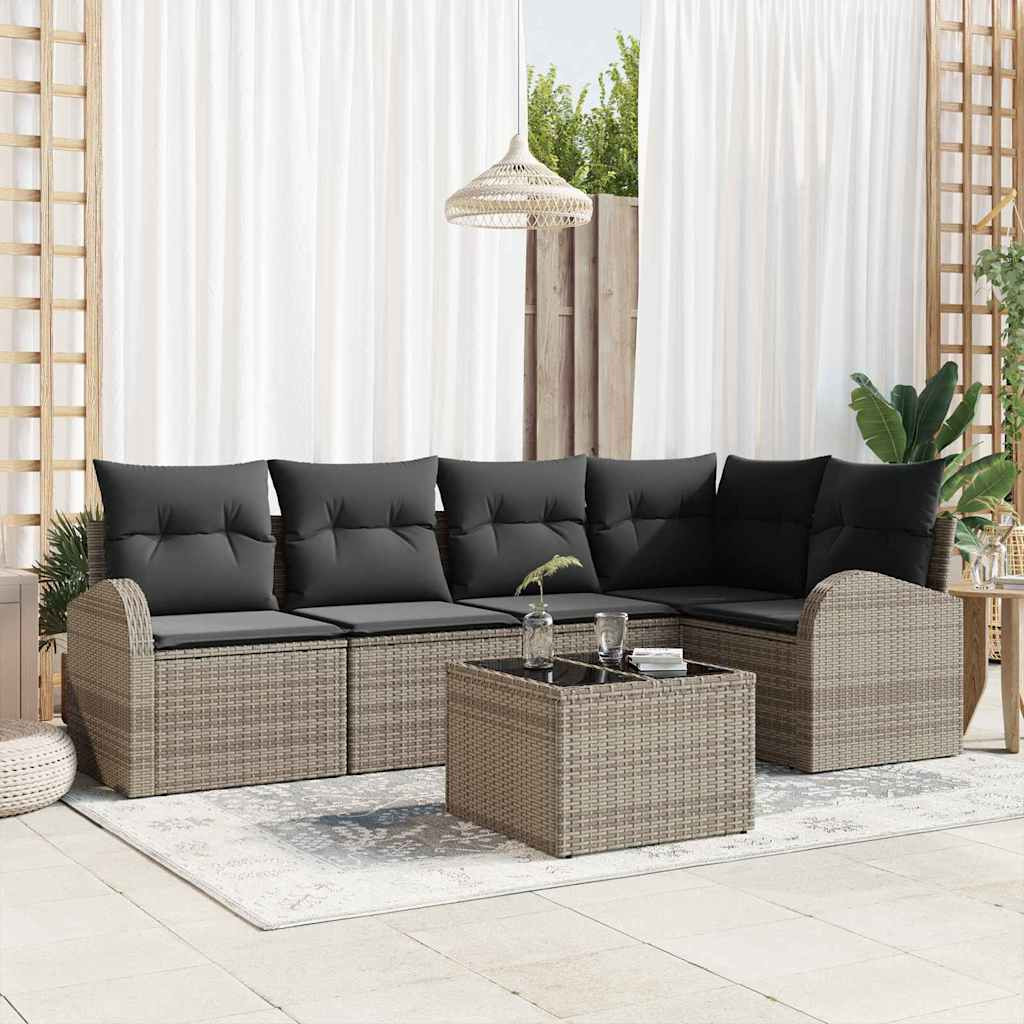 vidaXL Gartensofa-set mit Kissen mit Speicher 6 pcs Grau Poly-Rattan