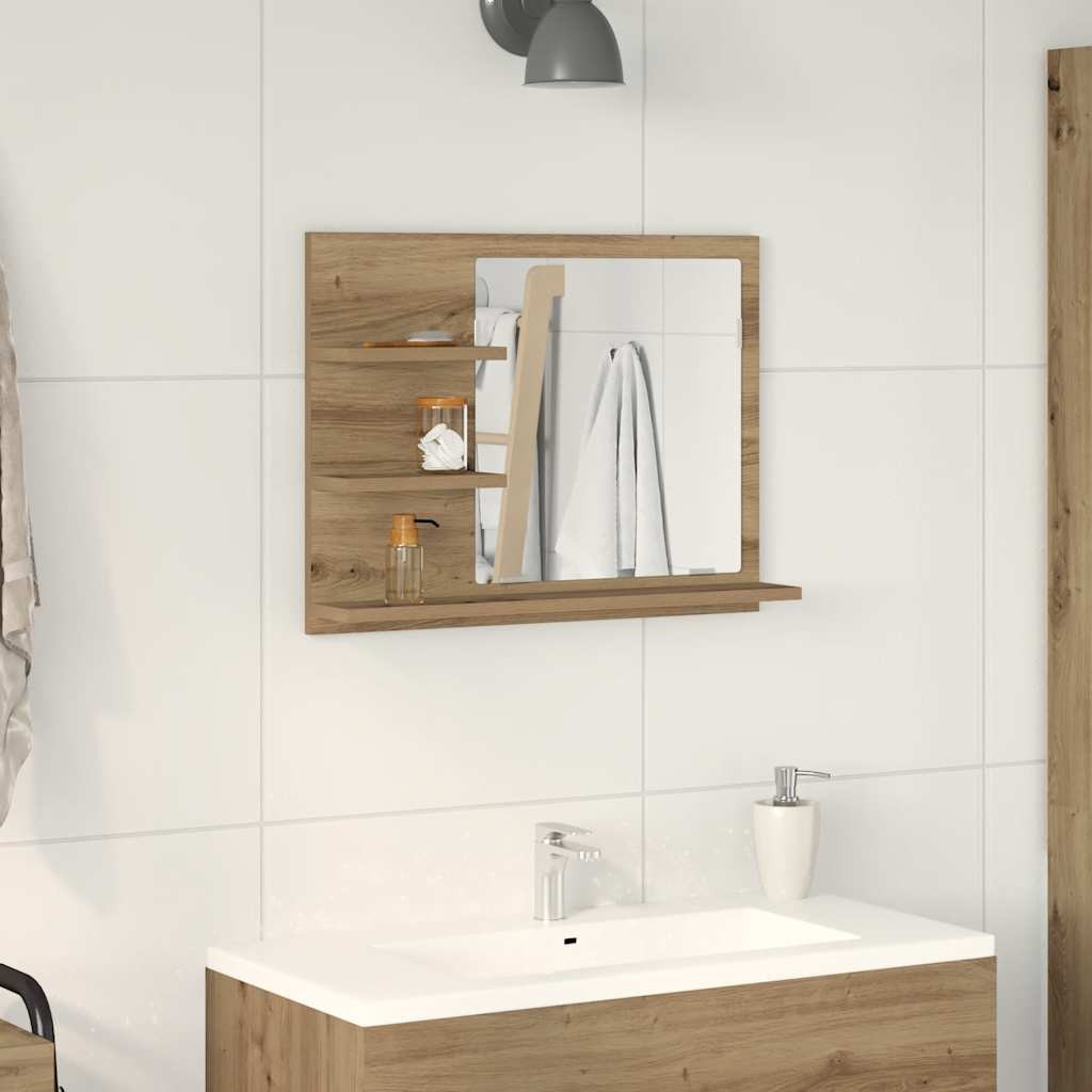 vidaXL Badspiegel mit Ablagen Artisan-Eiche 60x10,5x45 cm