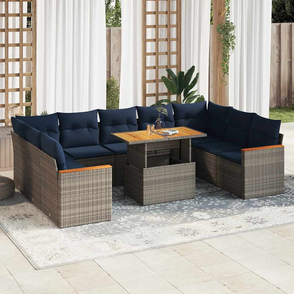 vidaXL 10-tlg. Garten-Sofagarnitur mit Kissen Grau Poly Rattan