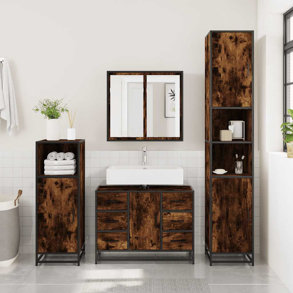 vidaXL Waschbeckenunterschrank Räuchereiche 80x33x60 cm Holzwerkstoff