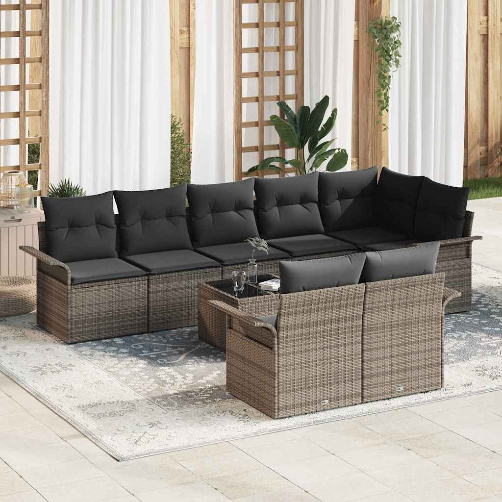 vidaXL Gartensofa-set mit Speicher 9 pcs Grau Poly-Rattan