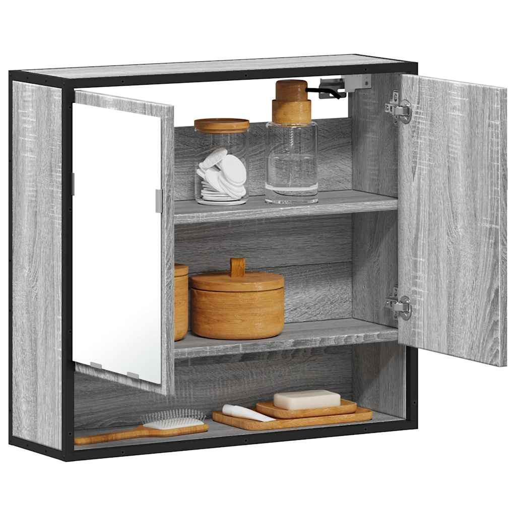 vidaXL Bad-Spiegelschrank Grau Sonoma 65x20x60 cm Holzwerkstoff