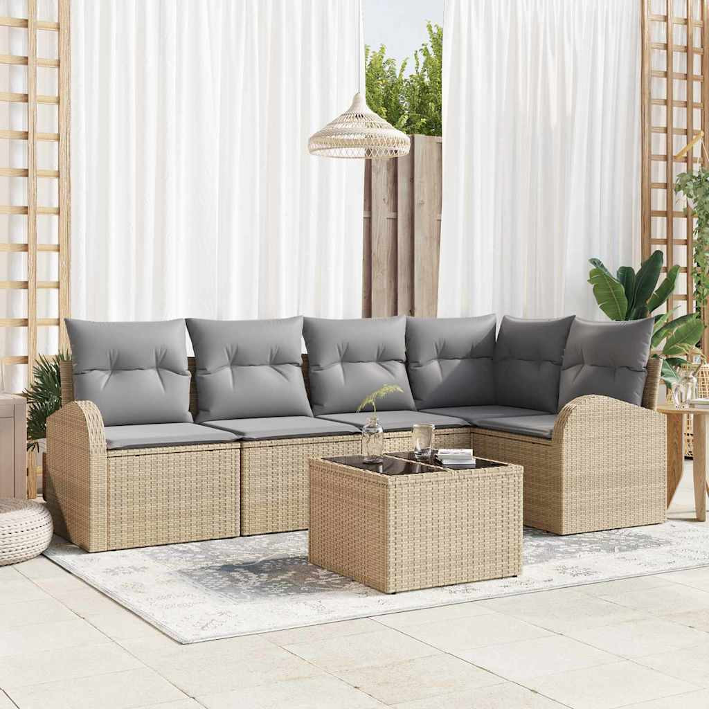 vidaXL Gartensofa-set mit Kissen 6 pcs Beige und hellgrau Poly-Rattan