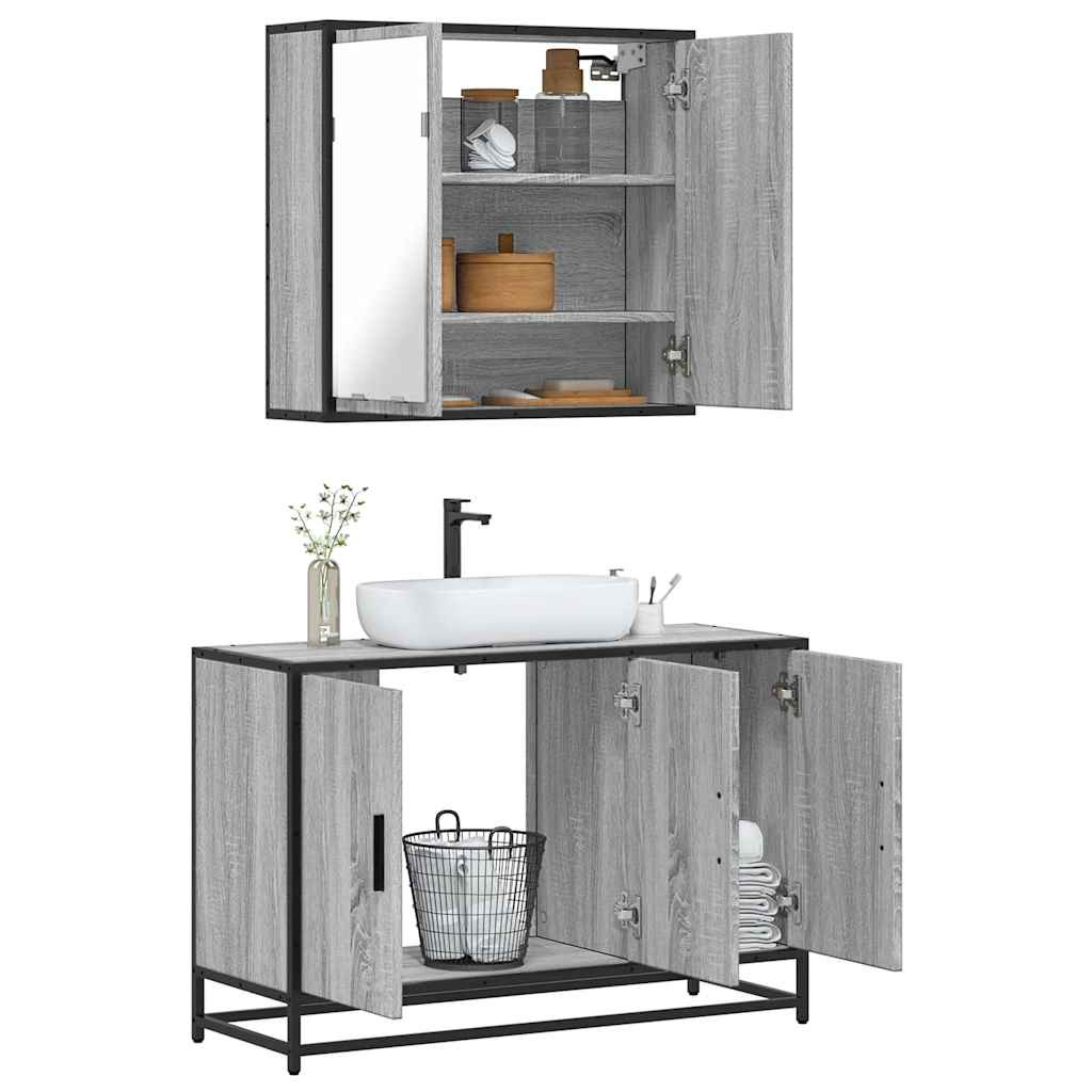 vidaXL 2-tlg. Badmöbel-Set Grau Sonoma Holzwerkstoff