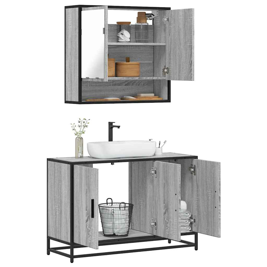 vidaXL 2-tlg. Badmöbel-Set Grau Sonoma Holzwerkstoff