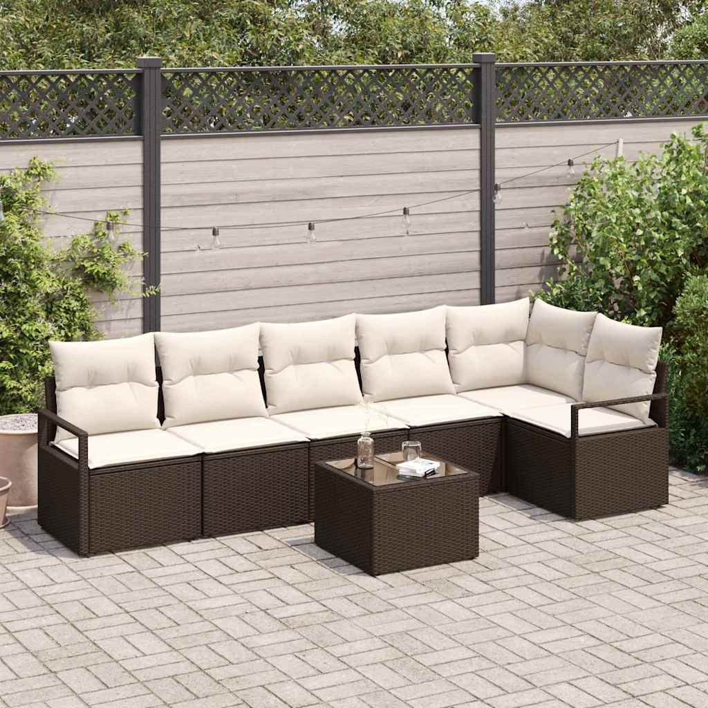 vidaXL Gartensofa-set mit Kissen 7 pcs Braun und Creme Poly-Rattan