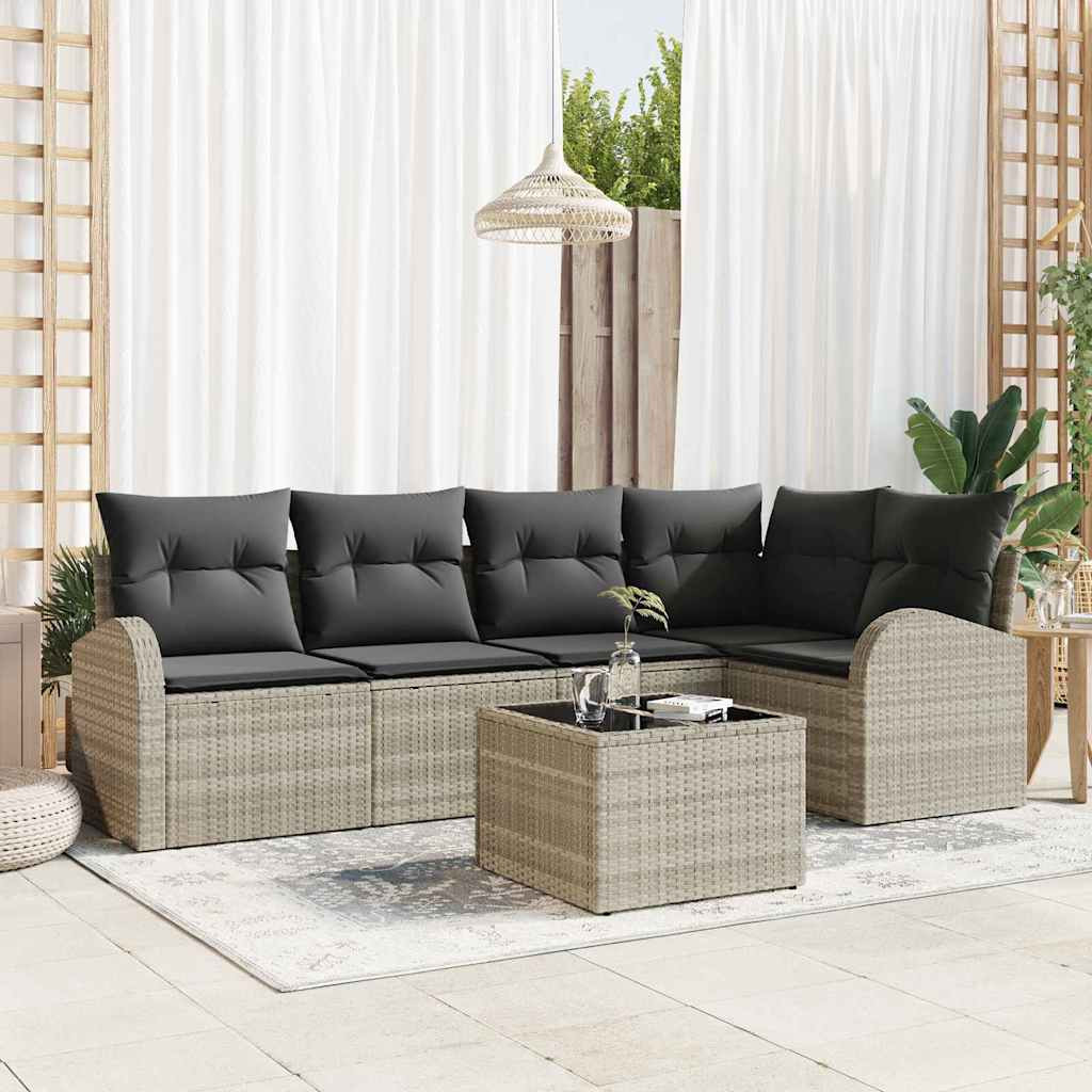 vidaXL Gartensofa-set mit Kissen 6 pcs Hellgrau Poly-Rattan