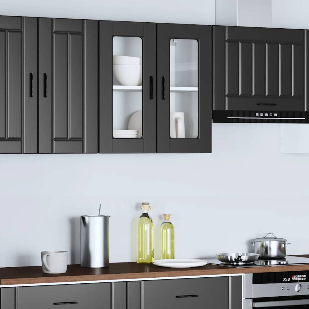 vidaXL Küchen-Hängeschrank mit Glastür Porto Schwarz