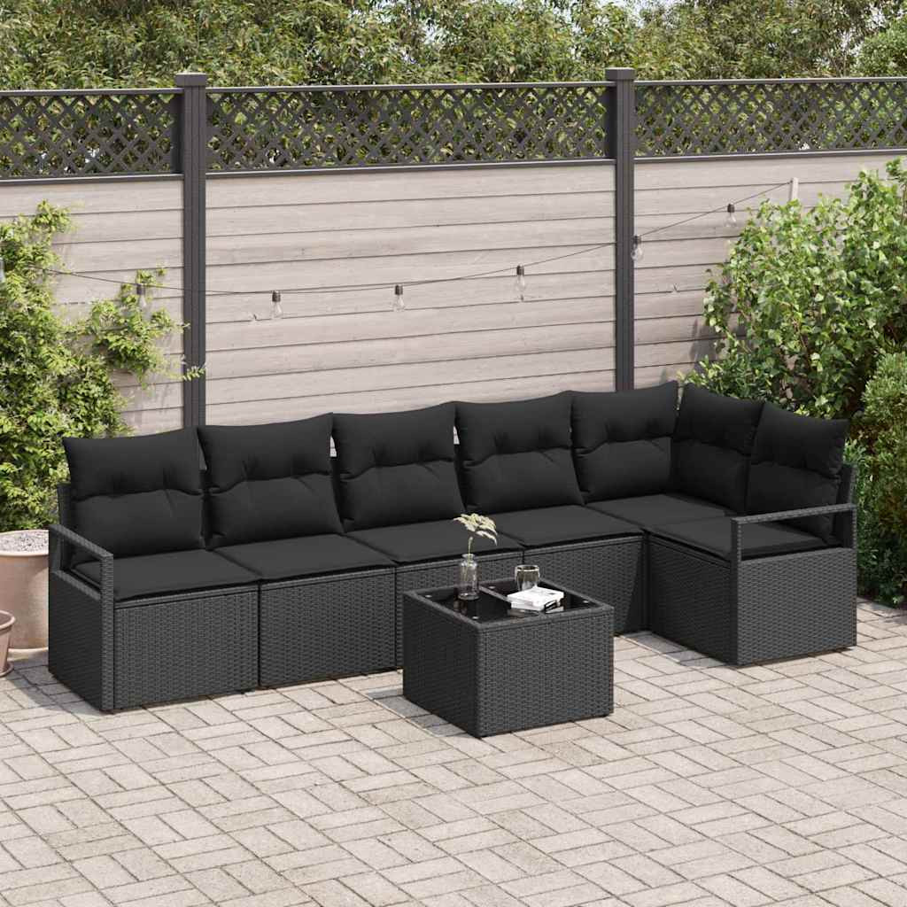 vidaXL Gartensofa-set mit Kissen 7 pcs Schwarz Poly-Rattan
