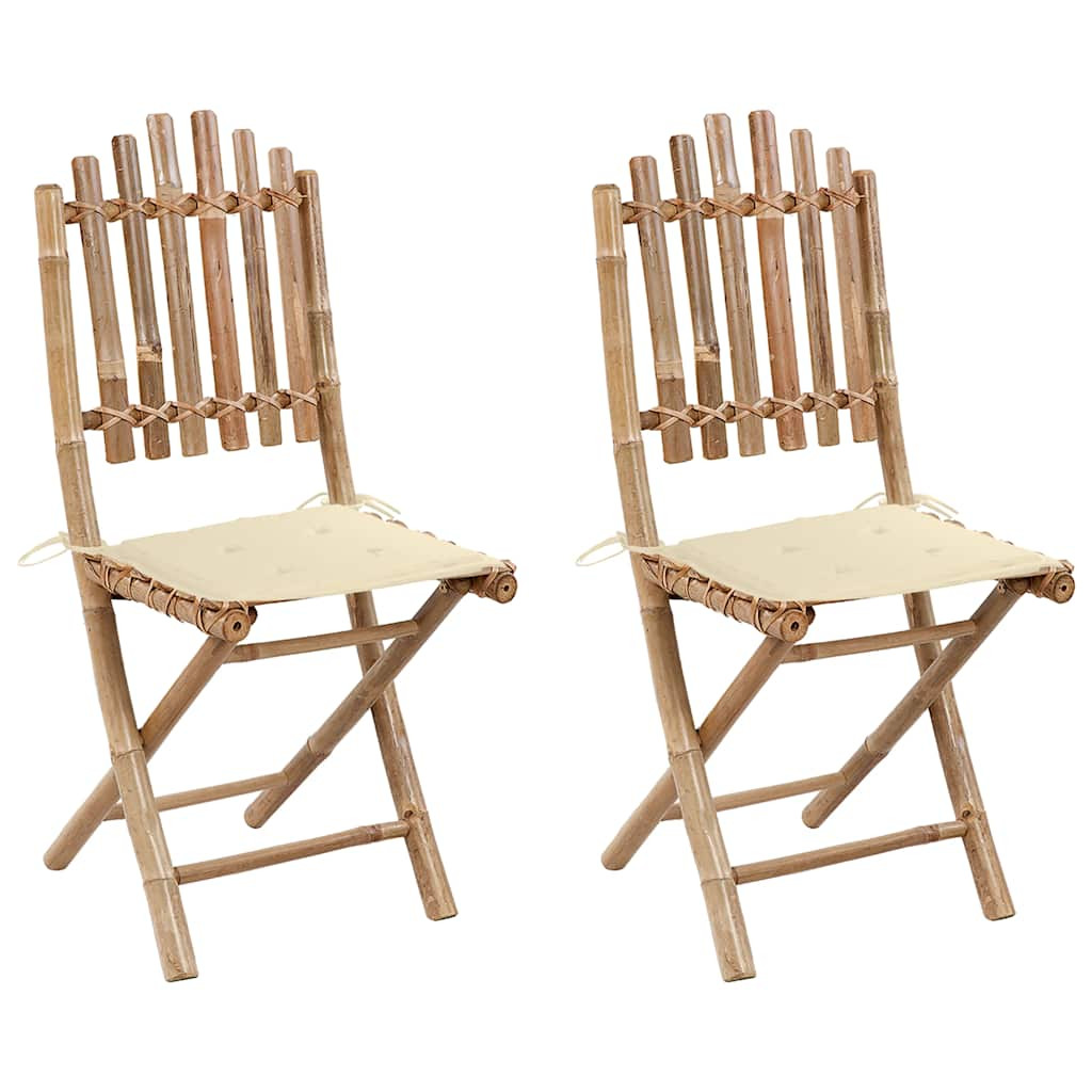 vidaXL Klappbare Gartenstühle 2 Stk. mit Kissen Bambus