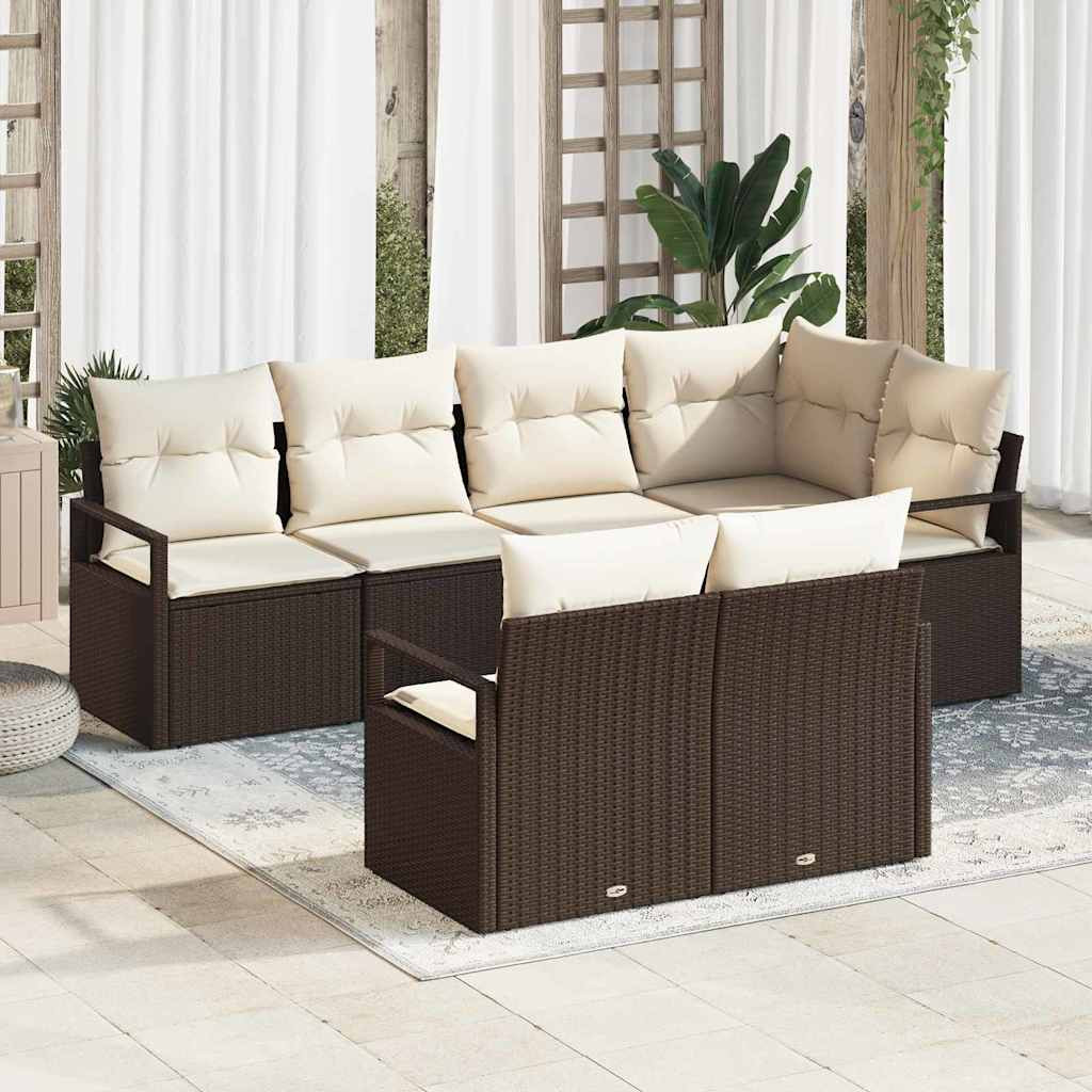 vidaXL Gartensofa-set mit Kissen 7 pcs Braun und Weiß Poly-Rattan