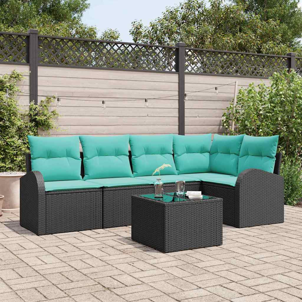 vidaXL Gartensofa-set mit Kissen 6 pcs Schwarz und Türkis Poly-Rattan