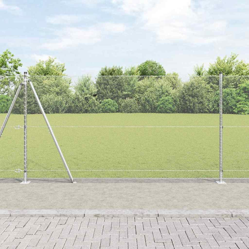 vidaXL Sechseckzaun mit Betonsockel 50 x 1,2 m Verzinkter Stahl Silber