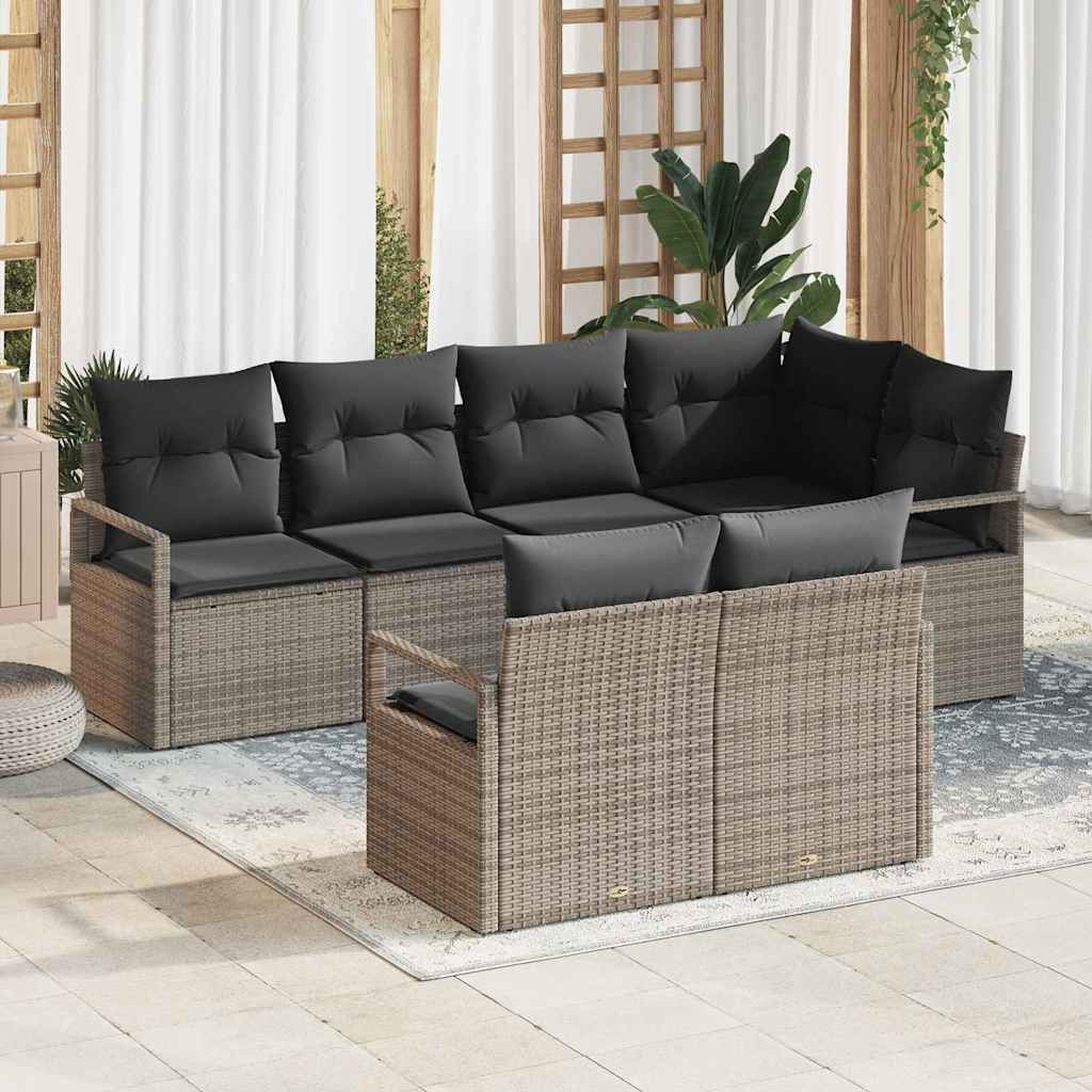 vidaXL Gartensofa-set mit Kissen mit Speicher 7 pcs Grau Poly-Rattan