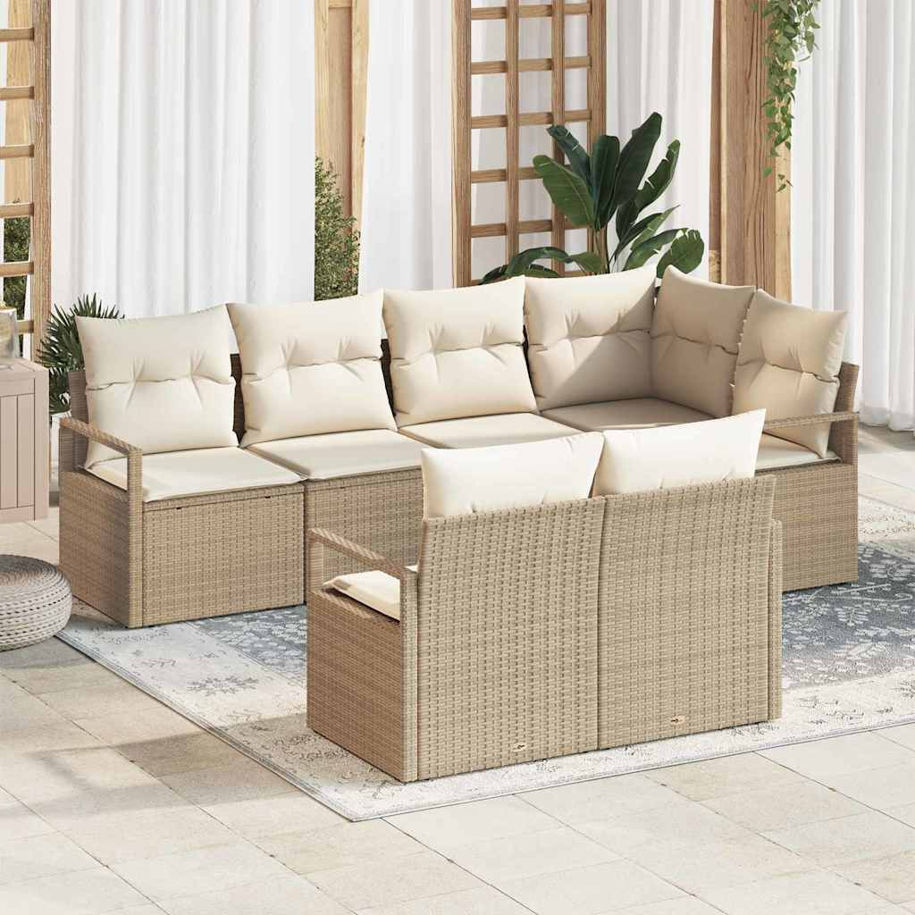 vidaXL Gartensofa-set mit Kissen 7 pcs Beige und Weiß Poly-Rattan