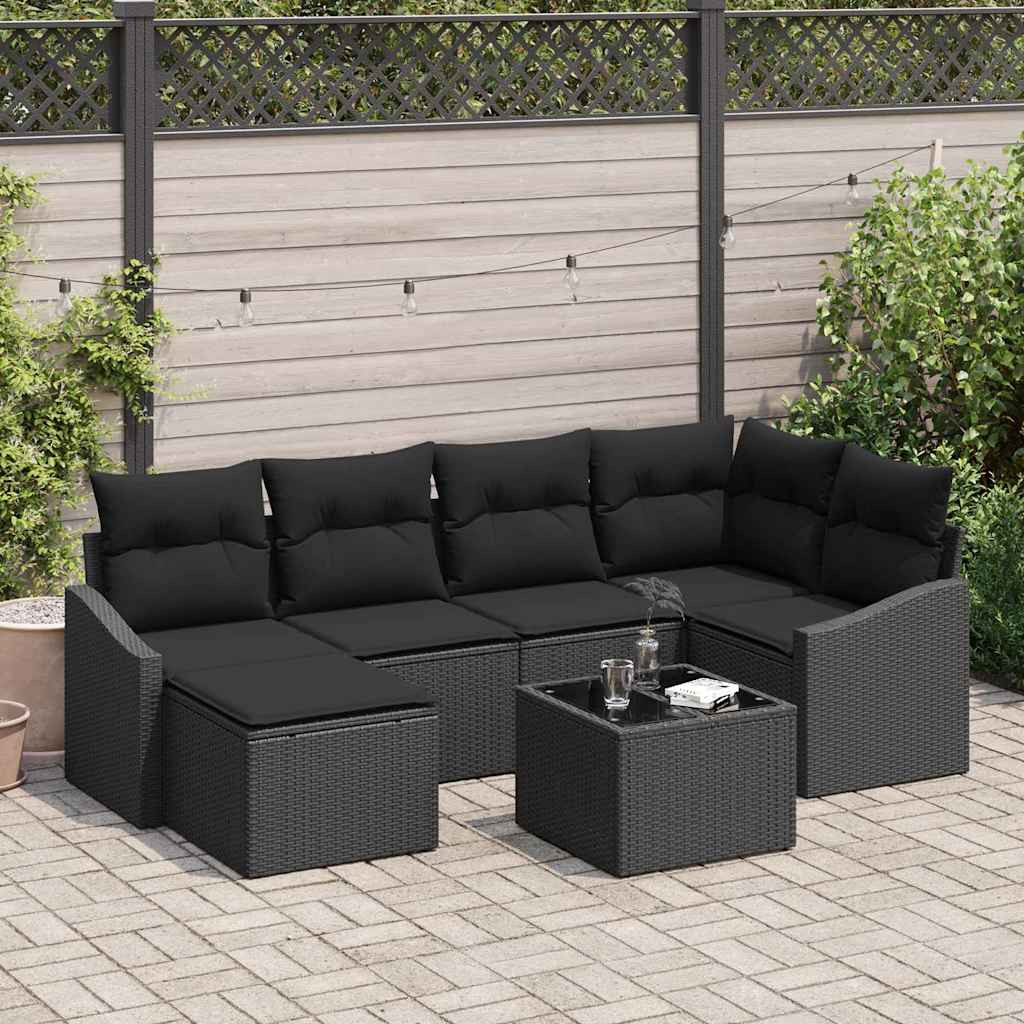 vidaXL Garten Essgruppe mit Kissen mit Speicher 7 pcs Schwarz