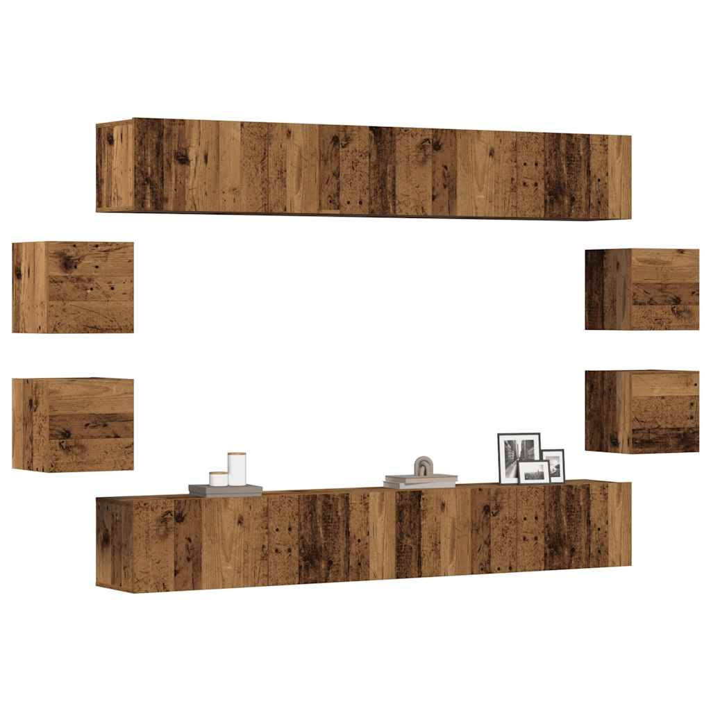 vidaXL 8-tlg. TV-Schrank-Set Wandmontage Altholz-Optik Holzwerkstoff