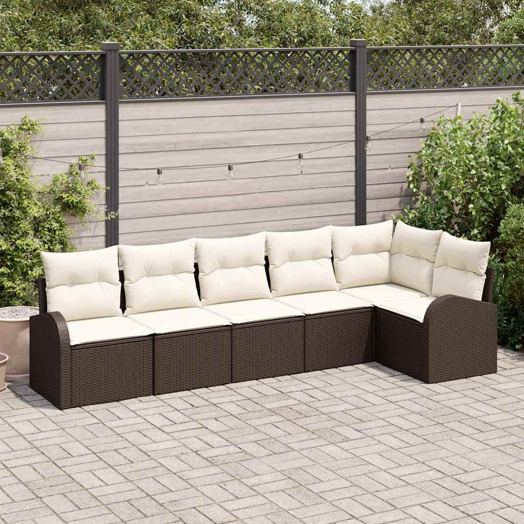vidaXL Gartensofa-set mit Kissen 6 pcs Braun und Weiß Poly-Rattan