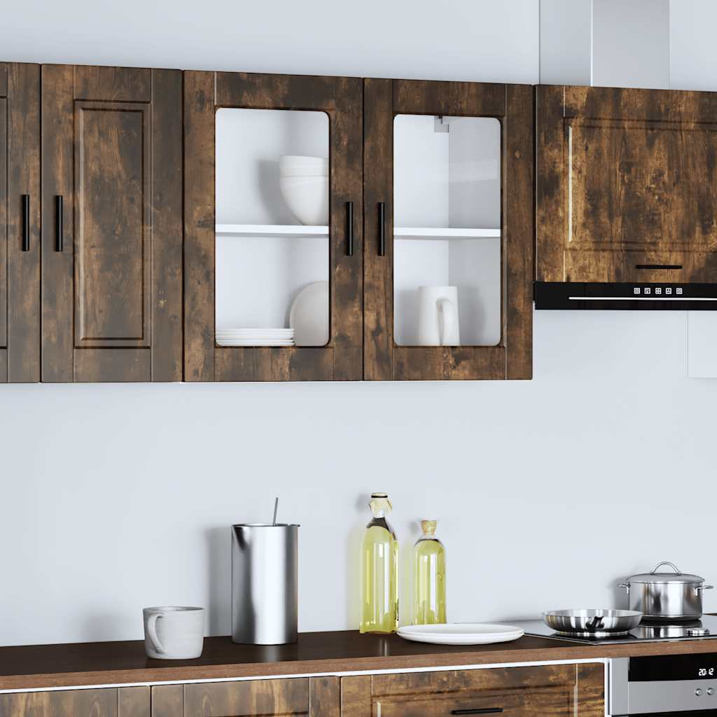 vidaXL Küchen-Hängeschrank mit Glastür Porto Räuchereiche