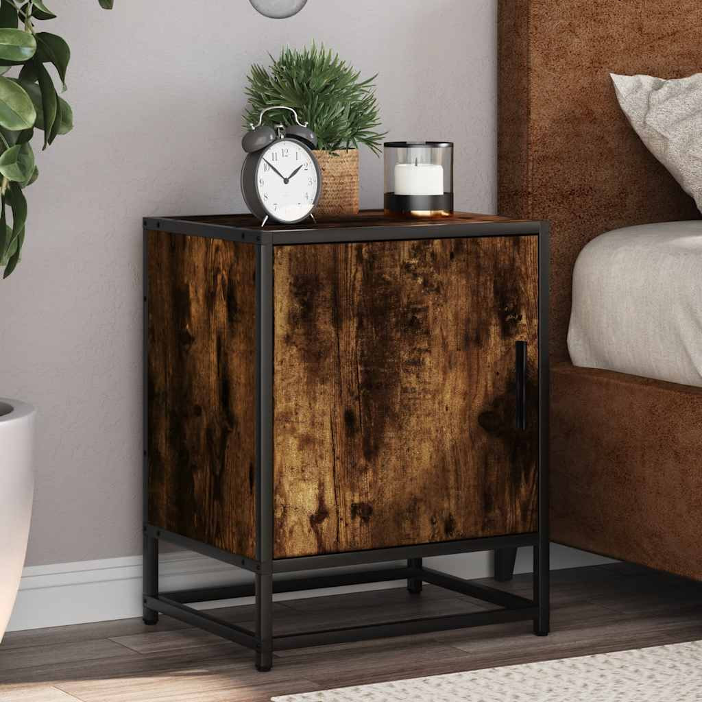 vidaXL Nachttische 2 Stk. Räuchereiche 40x31x50cm Holzwerkstoff Metall
