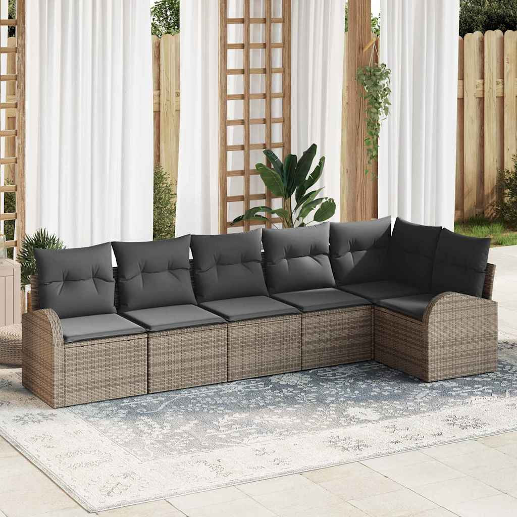 vidaXL Gartensofa-set mit Kissen mit Speicher 6 pcs Grau Poly-Rattan
